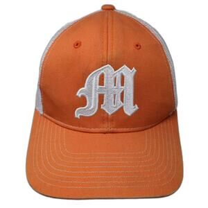 NV Caps Orange Trucker Hat One Size Embroidered Old English Letter M Snapback